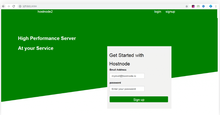 Sample Hostnode webpage running locally at 127.0.0.1:8084.