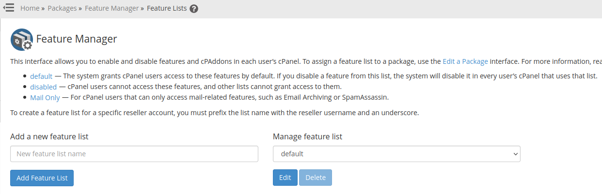 How to create a feature list in WHM - PheonixSolutions Knowledge-Base